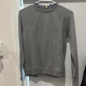 Gray Crewneck Sweater with Ribbed Details